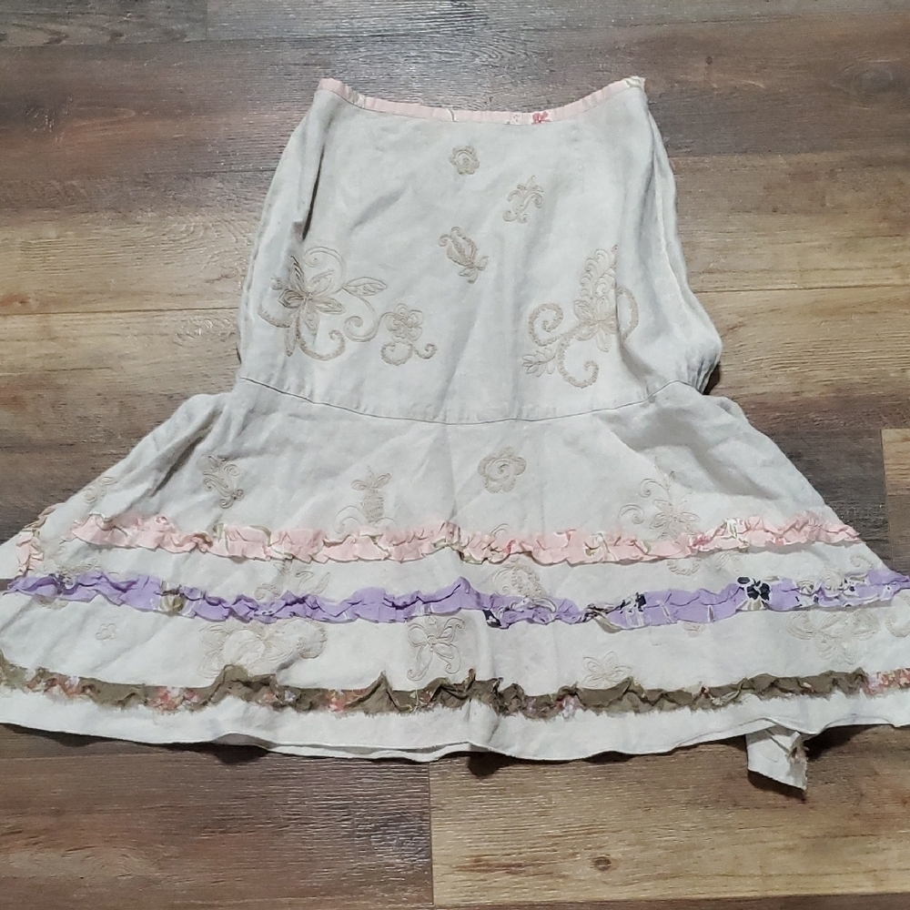 J. Jill Linen Skirt with Floral Embroidery